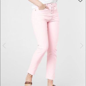 Levi’s 501 Jeans Pink Acid Wash Frayed Ankle Button Fly Skinny High Waist 26